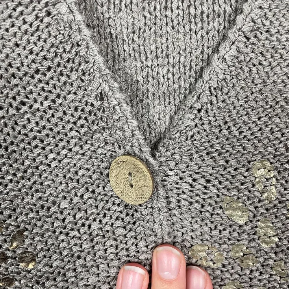 Chico's Sz 2/ US Sz L Bronze Single Button Front Open Knit Cardigan‎ Sweater